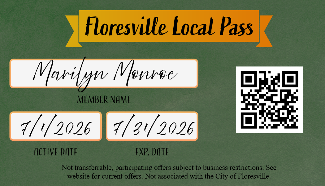 Front of sample Floresville Local Pass card